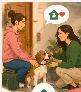 Deux propriétaires s'entraident pour garder un chien